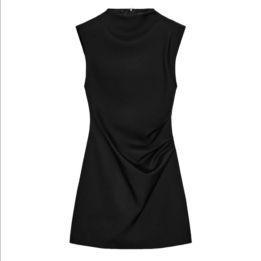 Zara padded shoulder black mini dress M NWT